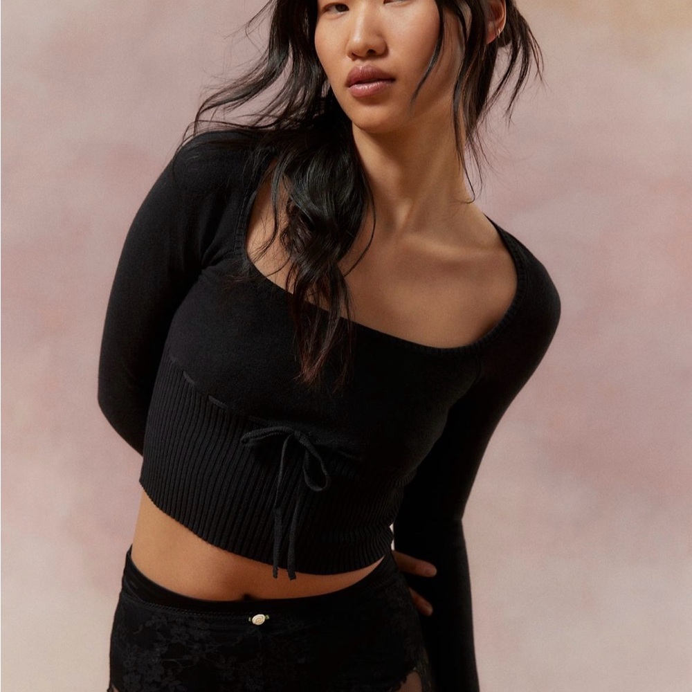 Urban Outfitters Black Ribbed Long Sleeve Top